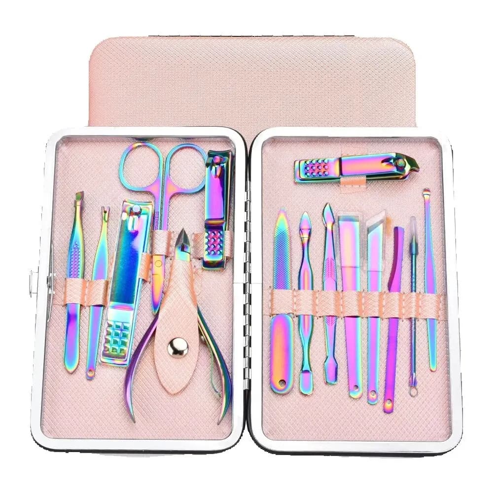 Kit de manucure caméléon arc-en-ciel, 1 ensemble, pince coupe-ongles en acier inoxydable, lime de ponçage, aiguille d'acné, ensembles de toilette des ongles des pieds