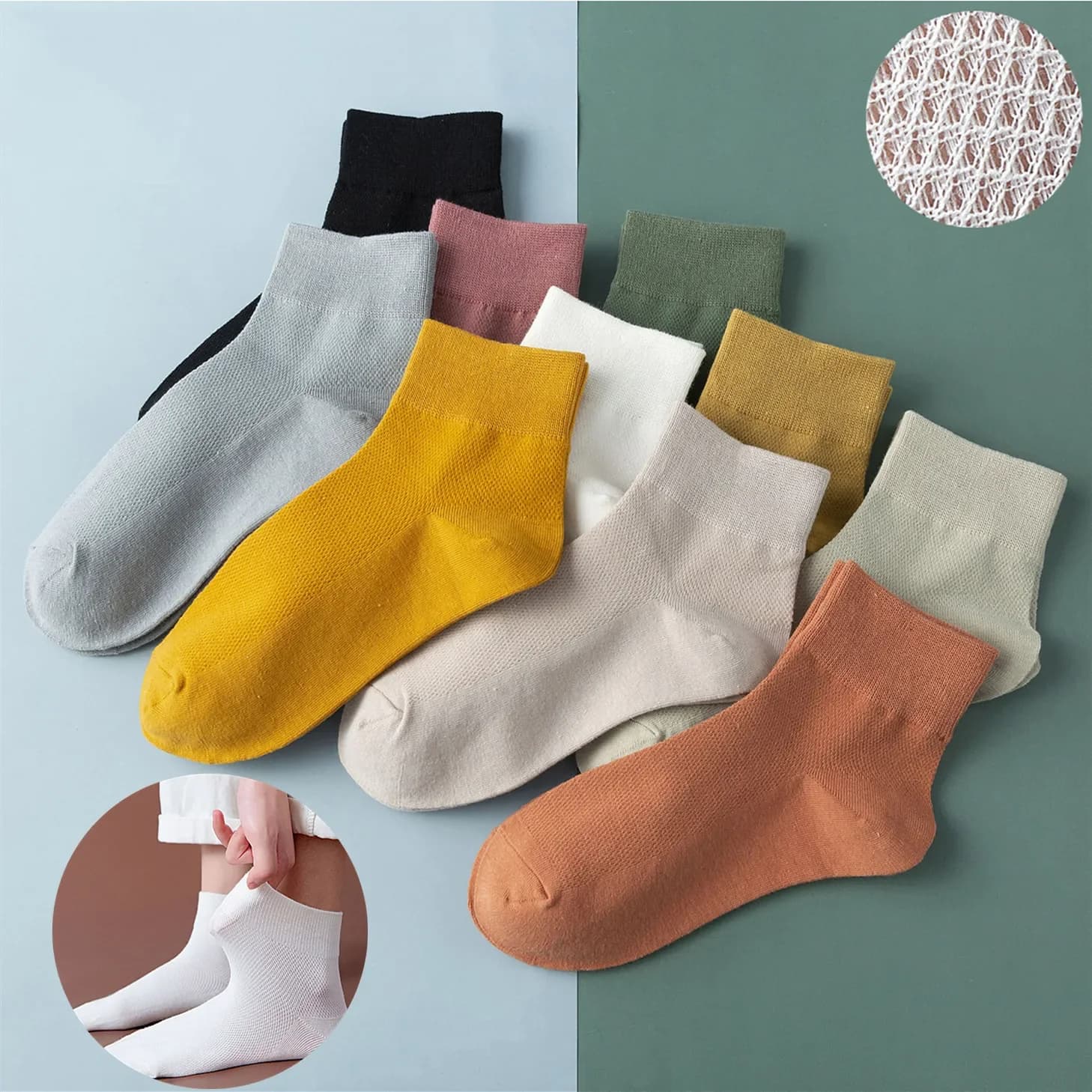 Chaussettes Courtes en Coton Solide pour Femme, Fines, Ajourées, en Maille, Douces, Décontractées, Respirantes, à la Mode, Harajuku, Rétro