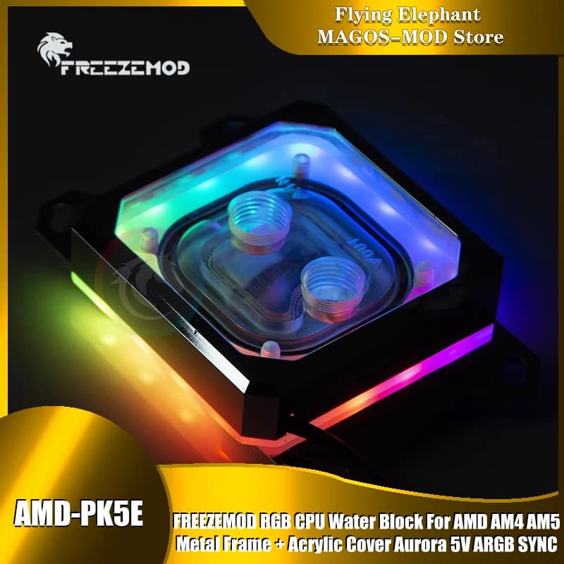 FREEZEMOD – bloc d'eau CPU RGB pour AMD AM4 AM5, cadre métallique + couvercle en acrylique, Aurora 5V ARGB SYNC,AMD-PK5E