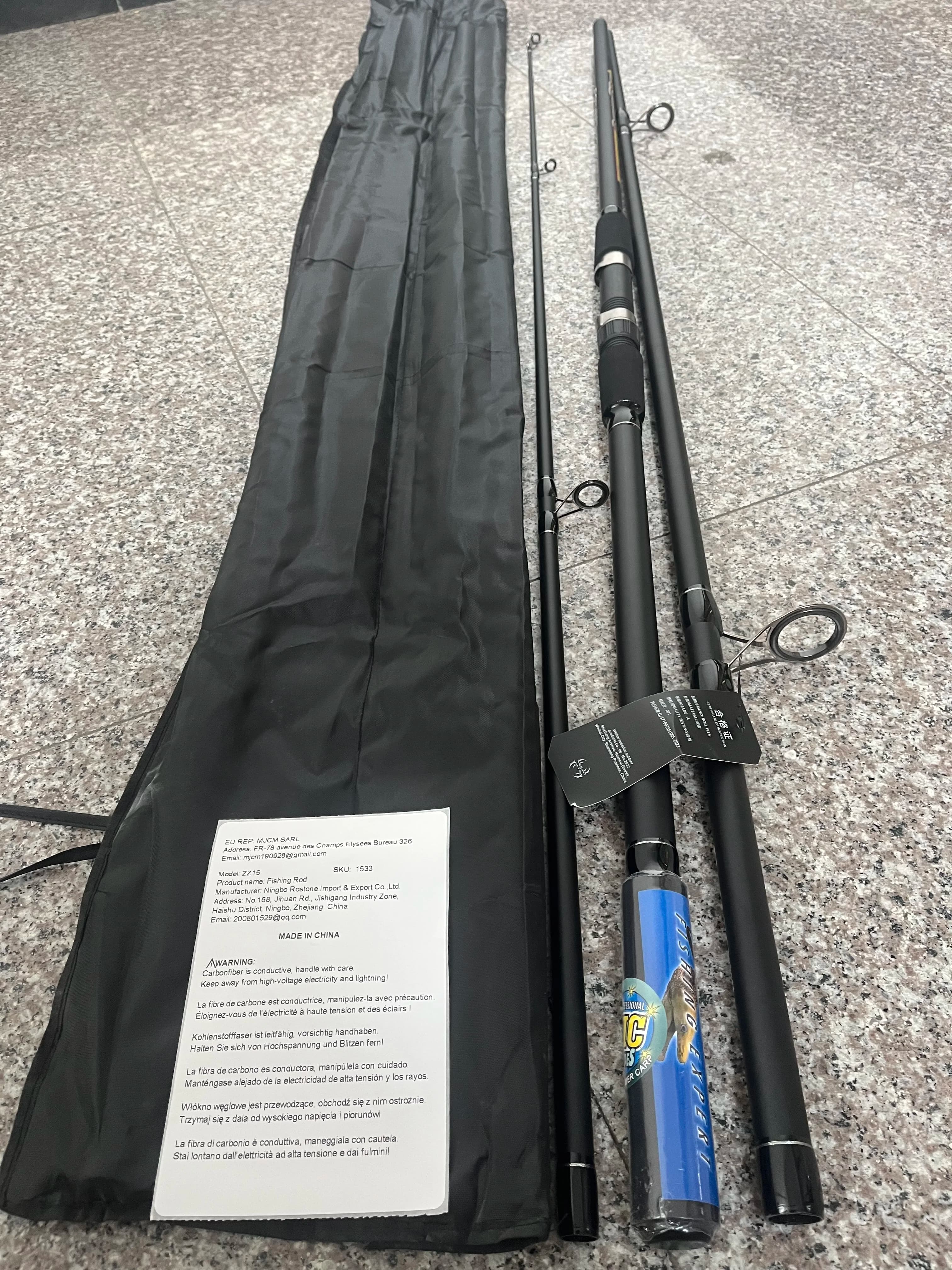 Canne à pêche surfcasting en fibre de carbone 3 sections ZZ15 BENDY, poids de lancer 50-150g, longueurs 3.3m 355g, 3.6m 420g, 3.9m 440g, diamètre de la pointe 3.3mm, diamètre de la poignée 21mm