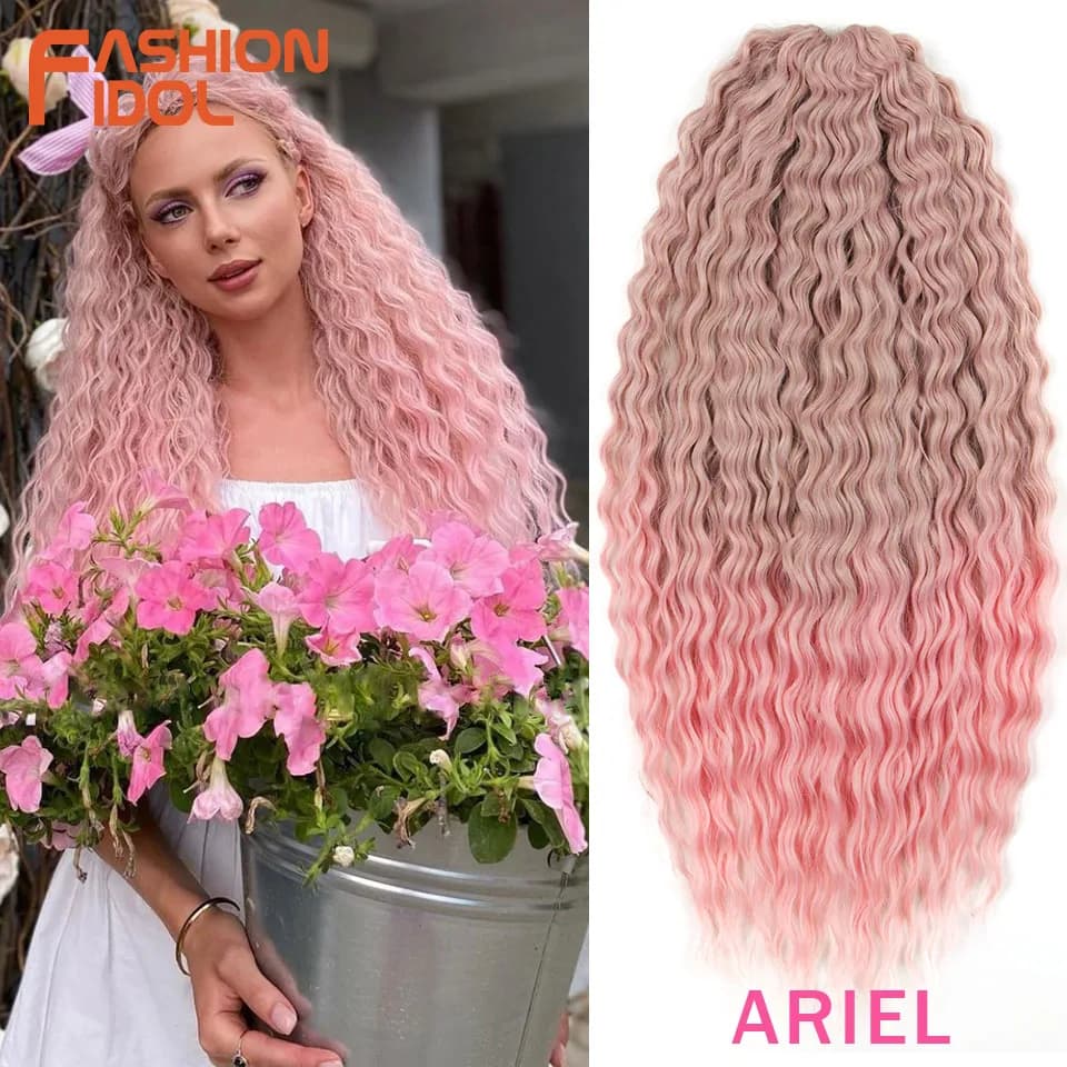 Ariel Curl cheveux vague d'eau torsion Crochet cheveux synthétique tresse cheveux Ombre Blonde rose 22 pouces vague profonde tressage Extension de cheveux