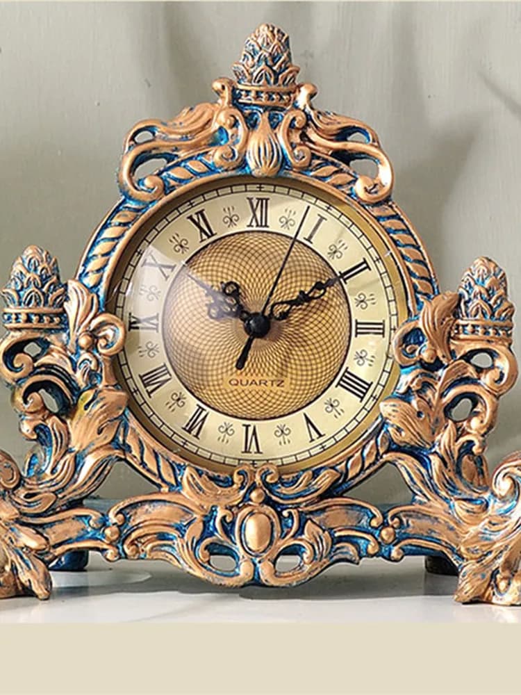 Horloge de bureau silencieuse en résine créative, salon rétro, ornements de chambre à coucher, horloges de bureau