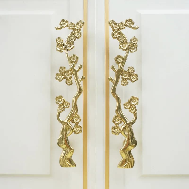 Forme de branche de fleur de prunier en laiton, longue poignée, armoire de cuisine, planche à Chi, porte d'armoire, MELPulls, décor de meubles, quincaillerie Foy