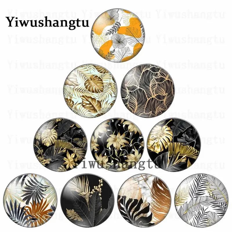 Nouvelle feuille d'or verdure belle peinture 12mm/20mm/25mm/30mm photo ronde cabochon en verre démo dos plat résultats de fabrication