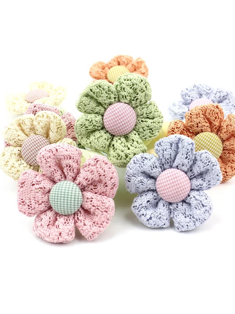 10 pièces de fleurs rembourrées en dentelle faites à la main, 3.5cm, pour artisanat, épingles à cheveux pour bébé, accessoires décoratifs