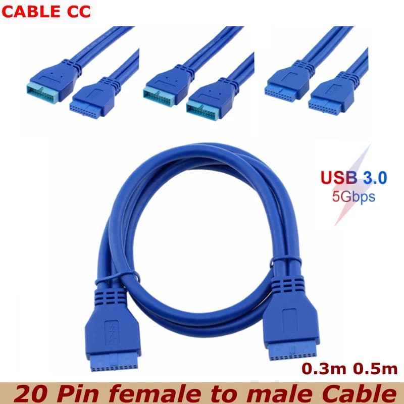 Câble d'extension USB 3.0 femelle à 20 broches, 5Gbps, 50cm, pour carte mère