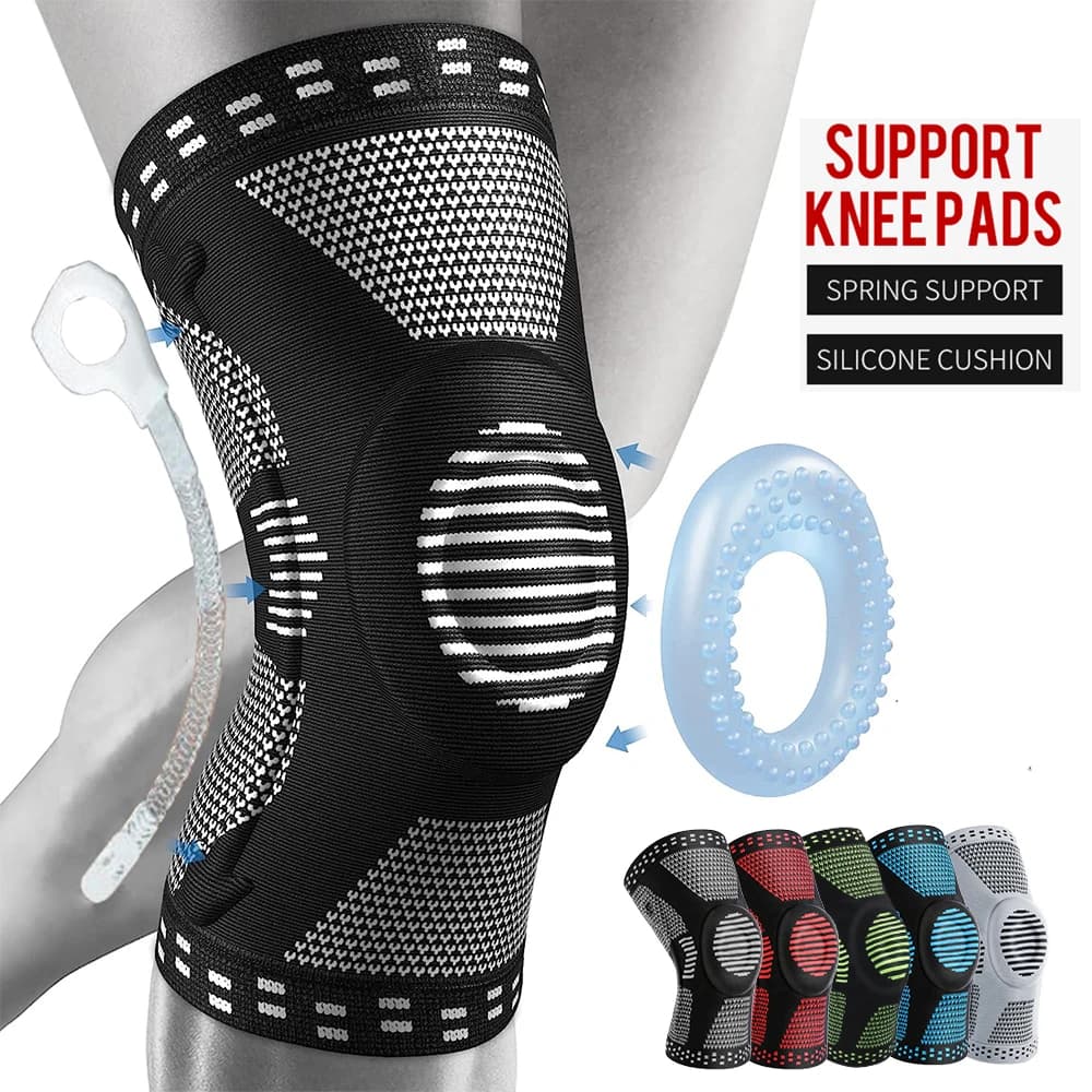 1/2 Pièces Genouillère de Compression Sportive, Protection Rotulienne, avec Tissu Tricoté et Ressort en Silicone, pour Cyclisme, Course à pied, Basketball, Football