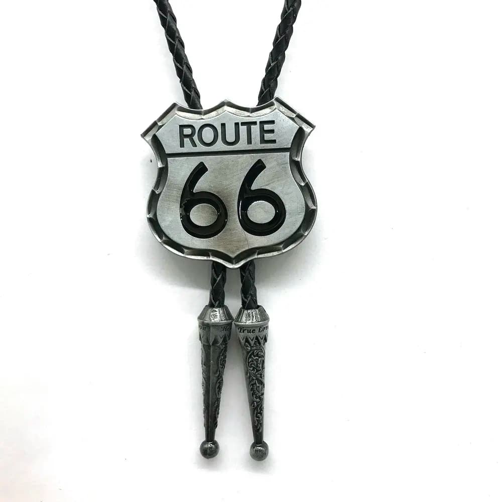 Bolo Tie Route 66 des États-Unis, Accessoires Western, Pince à cravate tendance, Bolo Tie Cowboy Western