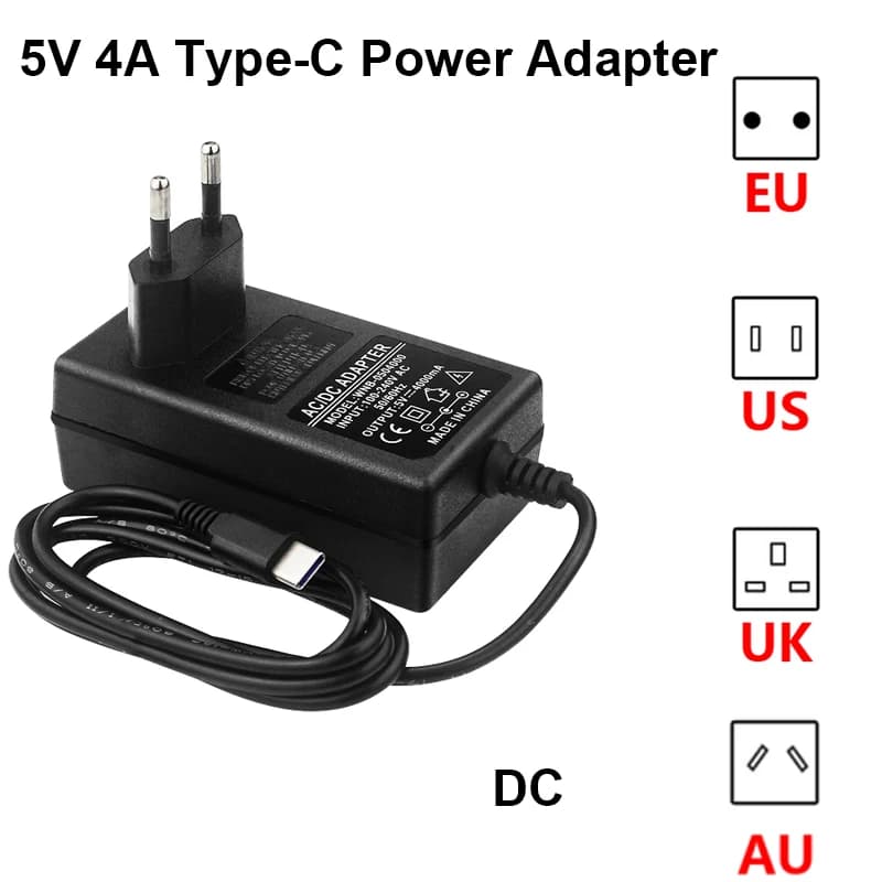 Alimentation 5V 4A 20W, adaptateur secteur USB Type C, prise EU US UK AU, chargeur pour NVIDIA Jetson Nano 2GB Raspberry Pi 4 5