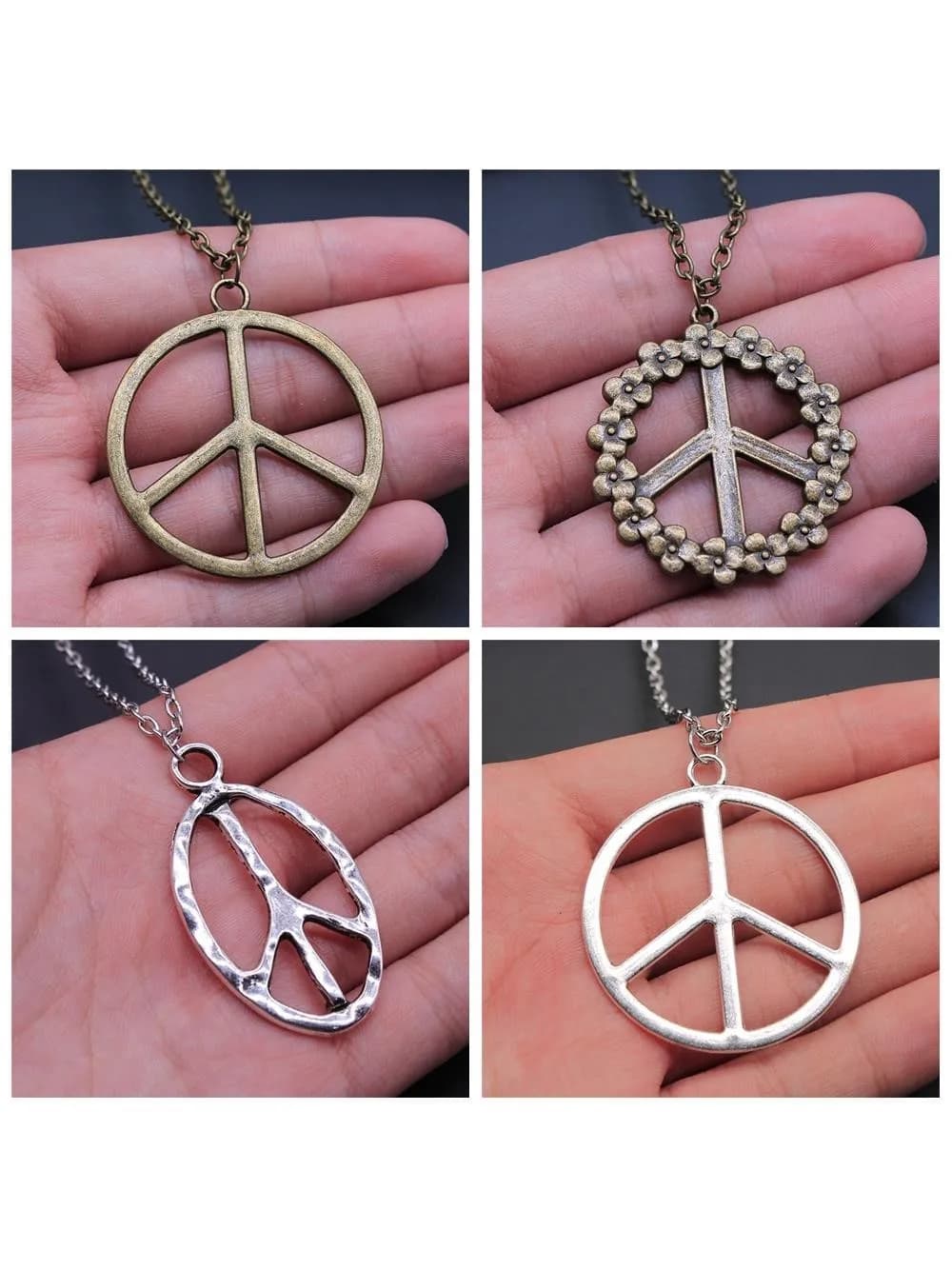 Grand collier pendentif signe de paix, bijou en métal, simple, vintage