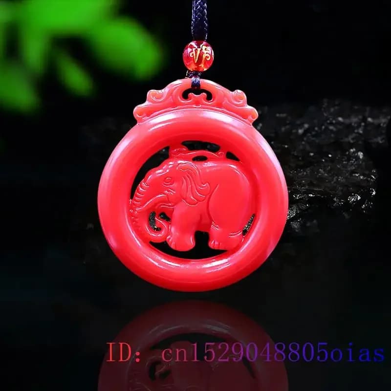 Pendentif éléphant en jade rouge, breloque de mode chinoise, collier sculpté en jade naturel, bijou double face en jade, amulette, cadeaux