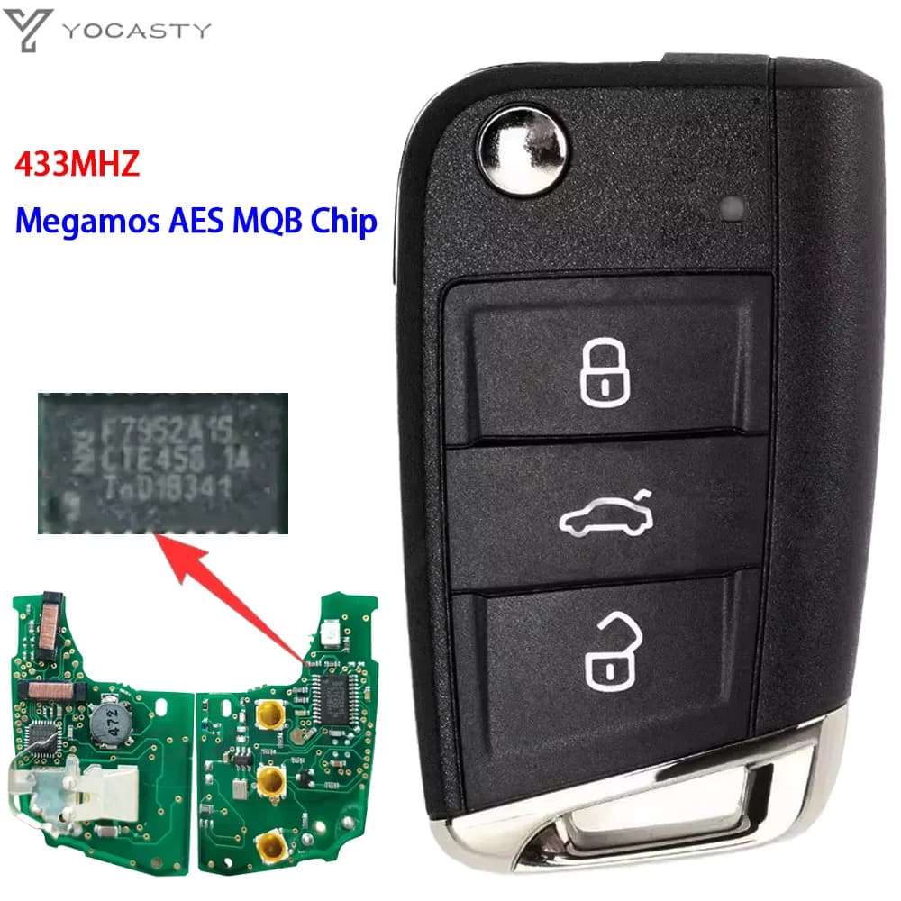YOCASTY-Clé de voiture à distance, 433MHz, puce Megamos MQB, VW Golf Mk7, Polo Tiguan, Skoda Octavia Valentine 2012-20175G6959752AB BB 6V095975OJ