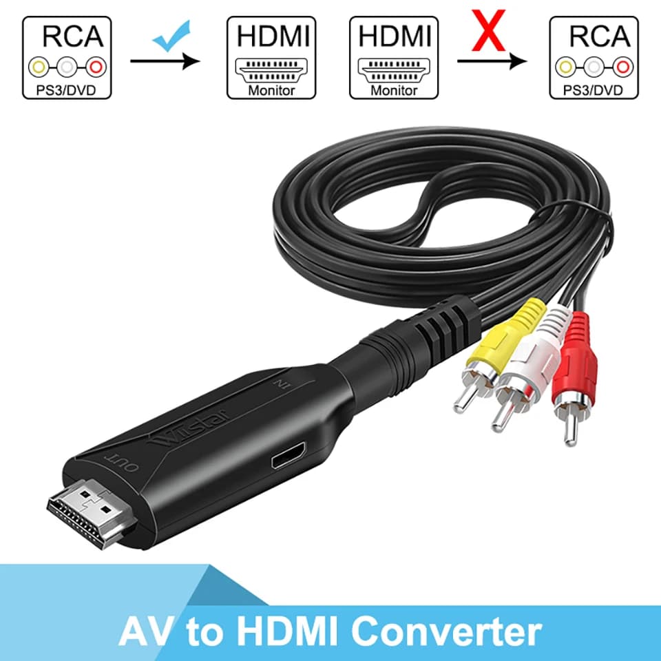 Adaptateur de câble AV/RCA CVBS vers HDMI (mâle), convertisseur audio vidéo 1080P, mini AV2HDMI, boîtier de conversion PAL/NTSC