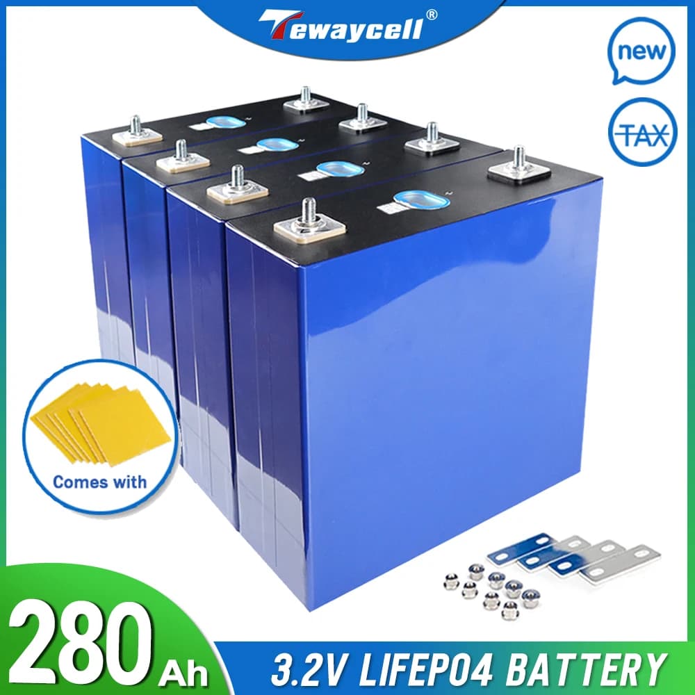 Batterie Tewaycell 280Ah 3.2V Lifepo4 Grade A, capacité 100% suffisante, cellules rechargeables, pack DIY 12V 24V 48V pour énergie solaire