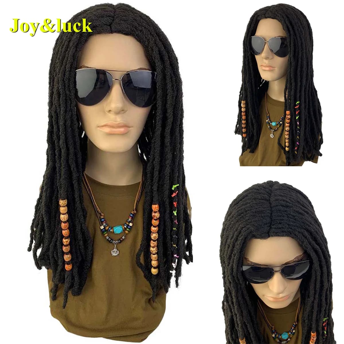 Perruque Dreadlocks synthétique longue noire pour hommes, cheveux lisses au Crochet, tressage avec raie centrale, perruque quotidienne