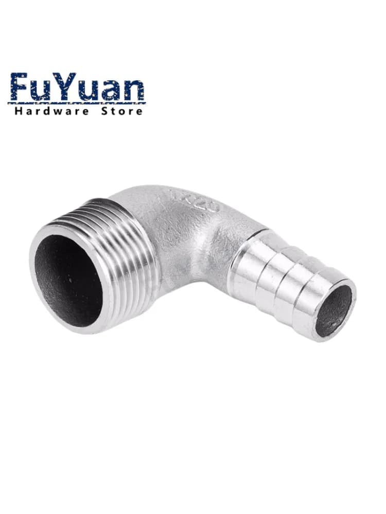 Raccord de tuyau coudé en acier inoxydable 304, 8mm -32mm, tuyau cannelé x 1/4 ", 3/8", 1/2 ", 3/4", 1 ", BSP mâle