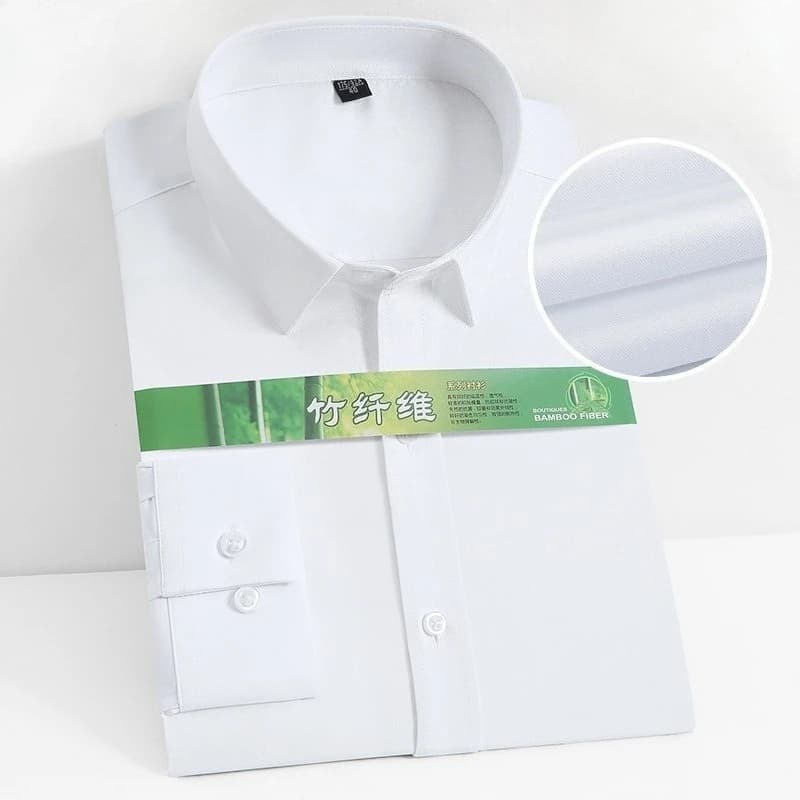 Chemise Homme 8XL en Fibre de Bambou Anti-Plis Bleue, Chemise de Travail Unie à Manches Longues, Chemise Slim Fit Homme, Chemise à Carreaux et Rayures