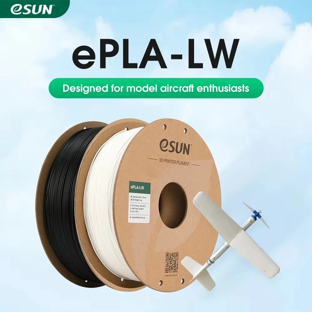 Filament d'impression 3D ESUN PLA-LW 1,75 mm 1 kg 2,2 lbs, matériau léger en mousse pour imprimante 3D et modèles d'avions.