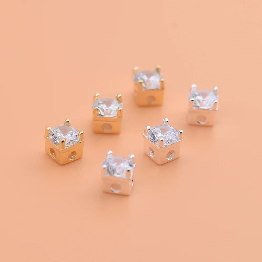 Zcomprend-Accessoire plaqué or en argent regardé S925 pour femme, perles carrées, matériel de bricolage fait à la main, bracelet créatif