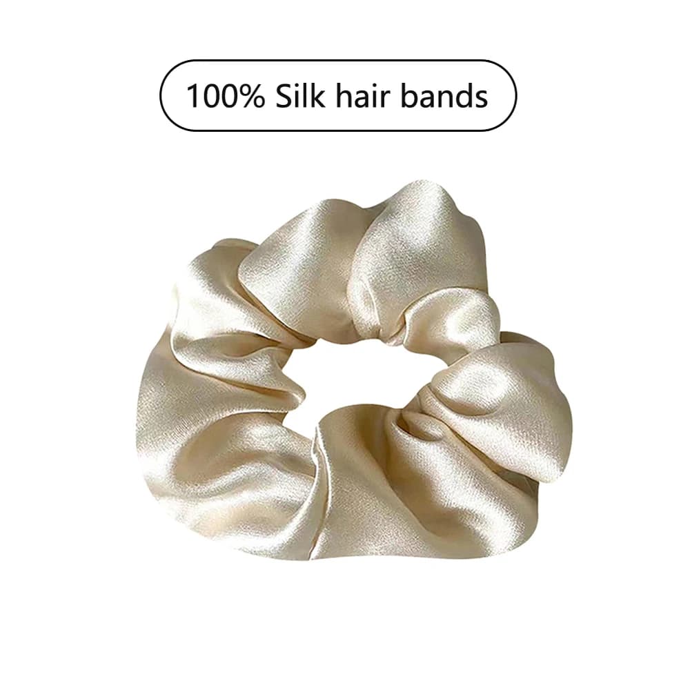 Grands chouchous en soie de mûrier Pure 100%, bandes en caoutchouc, attaches pour cheveux, élastiques en gomme, couleur Pure Simple pour femmes et filles, 19 mamans, 3.5CM