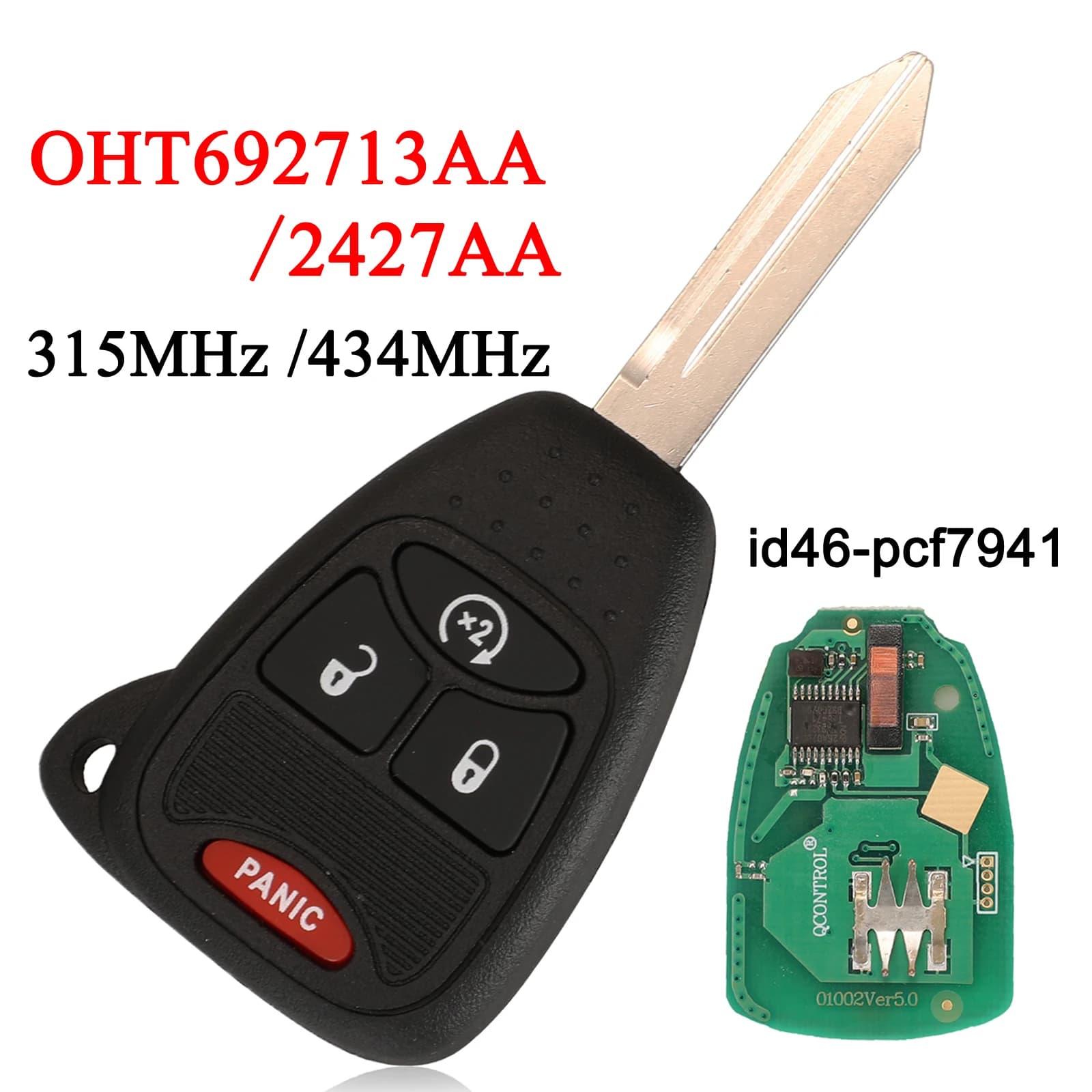 Jingyuqin – clé télécommande à 4 boutons, 315/434MHz, pour voiture Jeep Cherokee, Commander Grand Liberty, Wrangler, ID46, PCF7941, 2427AA