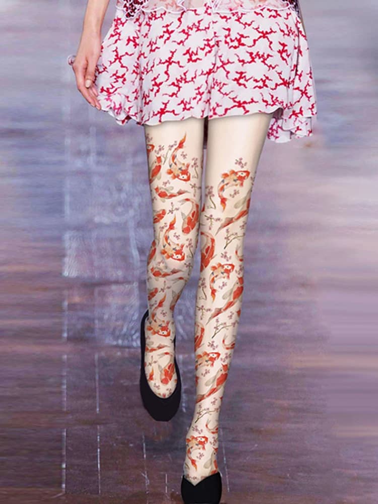 Bas à motif nickel é de carpe pour femmes, collants Kawaii, collants de tatouage Lolita, style preppy, Harajuku, mignon, le plus récent
