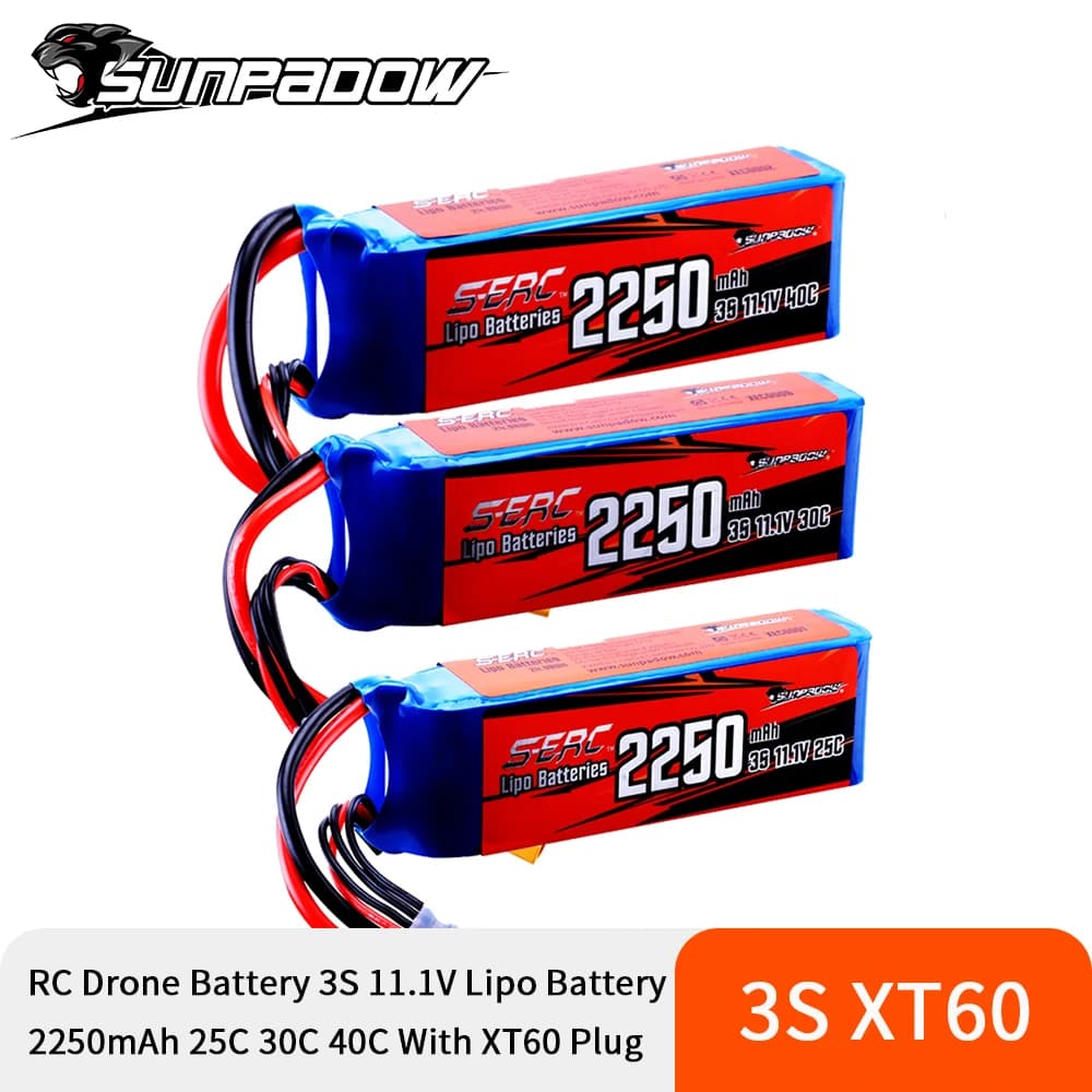 Sunpadow 3S batterie Lipo Rechargeable 2250mAh 11.1V 25C 40C 60C avec prise XT60 pour Drone RC avion quadrirotor hélicoptère FPV
