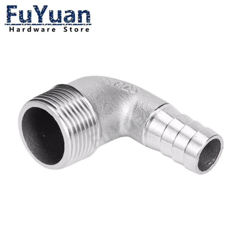Raccord de tuyau coudé en acier inoxydable 304, 8mm -32mm, tuyau cannelé x 1/4 ", 3/8", 1/2 ", 3/4", 1 ", BSP mâle