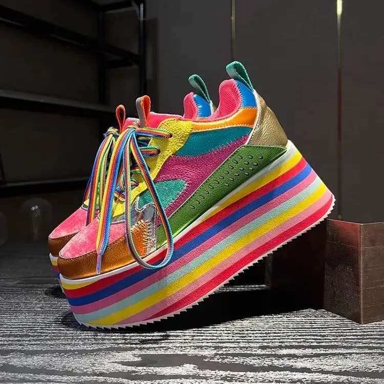 Baskets Décontractées en Cuir group pour Femme, Chaussures à Plateforme Haute, Talons Épais, Optique Astronomique, Nouvelle Mode Printemps Automne