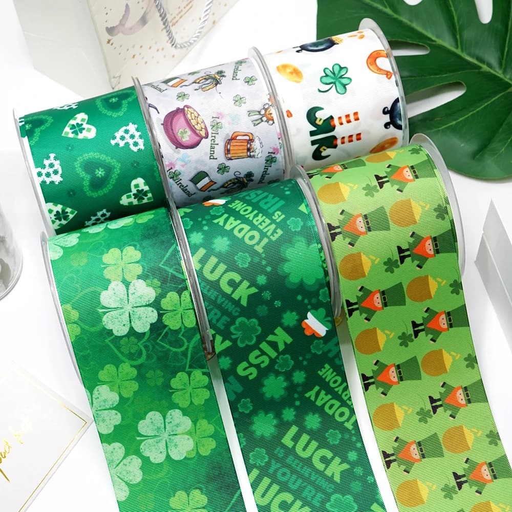Ruban gros-grain imprimé pour la Saint-Patrick, pour fournitures d'artisanat, accessoires de couture, 5 yards, moule en résine planaire, 10 pièces. 48126