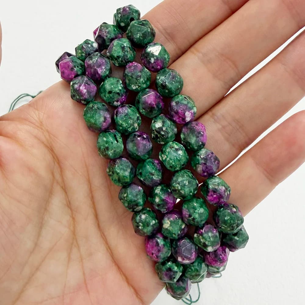 15 "pierre naturelle gros coupes facettes rouge vert Zoisite perles rondes en vrac 6 8 10 mm taille au choix