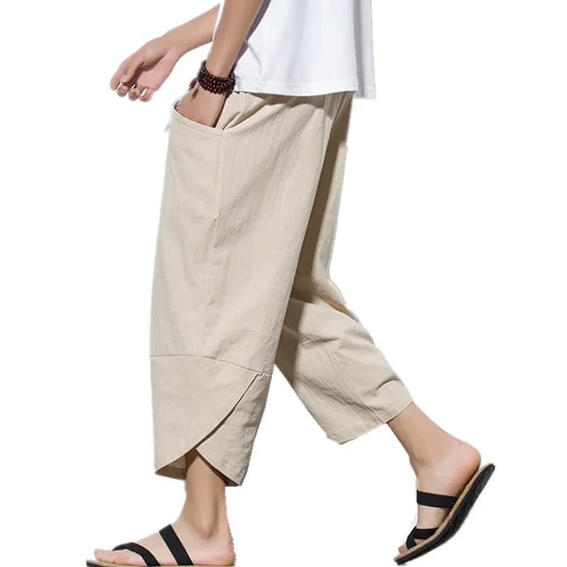 Pantalon sarouel en coton et lin pour hommes, Style chinois, Streetwear, respirant, plage, décontracté, longueur mollet, été, 2024