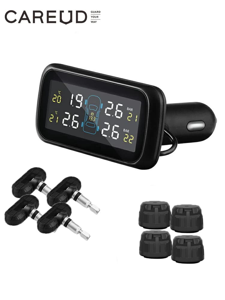 TPMS Careud LCD moniteur allume-cigare voiture sans fil système de surveillance de la pression des pneus avec 4 capteurs internes/externes
