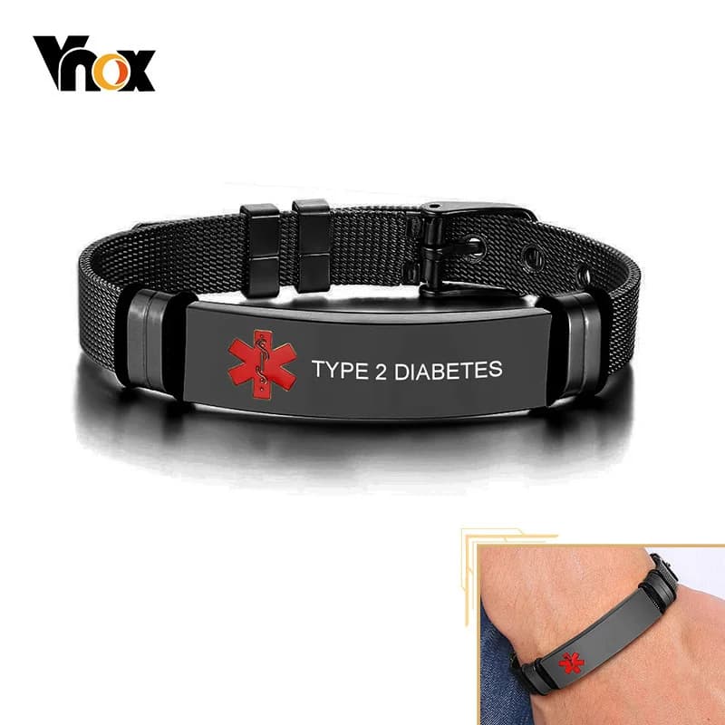 Vnox – Bracelets avec gravure personnalisée pour hommes, bijoux en acier inoxydable noir, longueur réglable