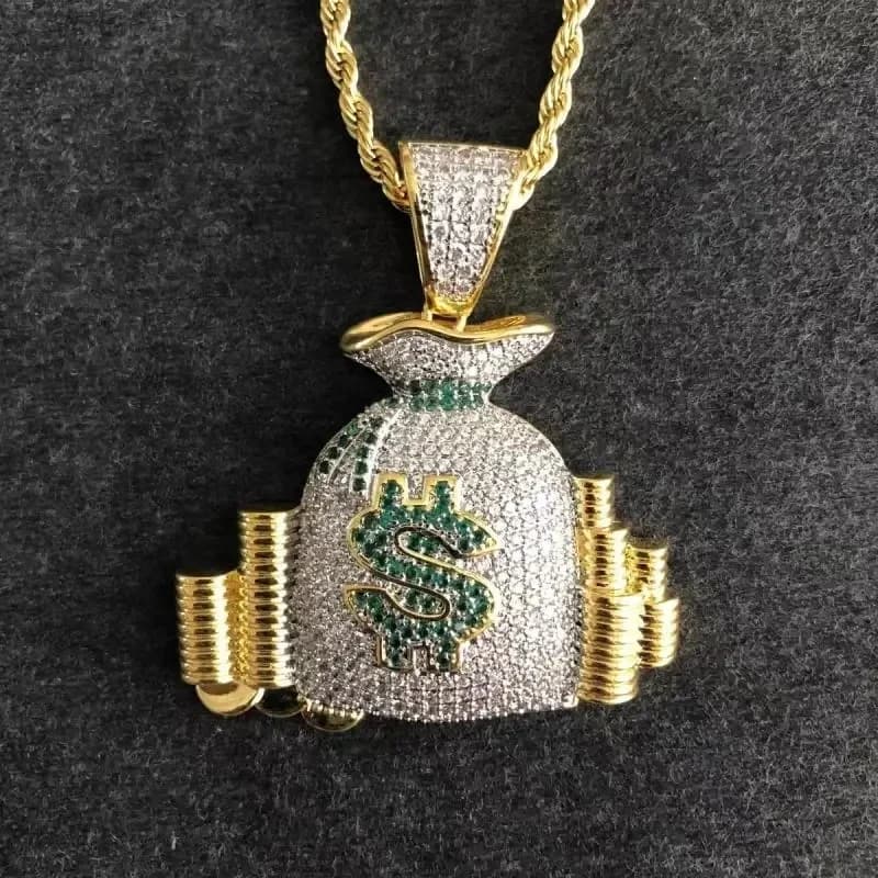 Hip Hop Ice Out Dollar sac d'argent collier brillant cubique zircone portefeuille pendentif pour hommes femmes Hip Hop Rock Rap Cool bijoux