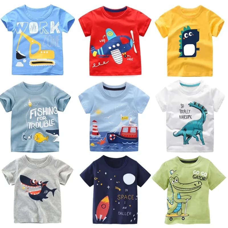 2 3 4 5 7 9 ans été bébé garçons à manches courtes T-shirt enfants enfants coton dessin animé hauts pour petits garçons KF1022