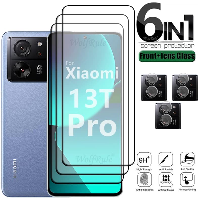Protecteur d'écran 6 en 1, pour Xiaomi 13T Pro, verre trempé, couverture complète, Mi 11T 12T 13T Pro 11 12 Lite 13