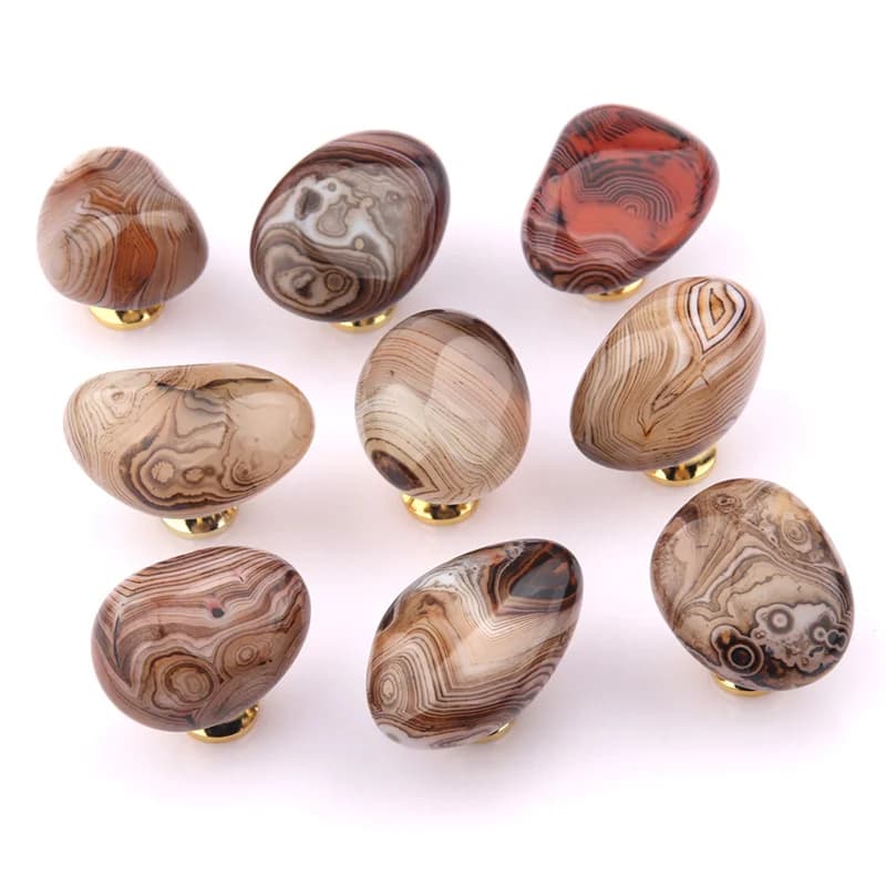 Poignée de luxe en pierre d'agate de soie naturelle, 25-35mm de diamètre, poignée de tiroir, porte de garde-robe, bouton de boîte à bijoux, poignées à trou unique, bricolage