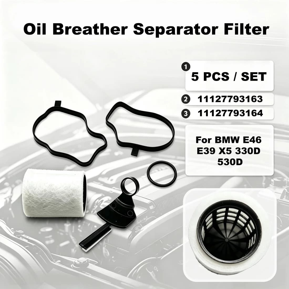 11127793163 11127793164 Filtre séparateur d'huile de carter moteur de remplacement compatible avec BMW E46 E39 X5 330D 530D