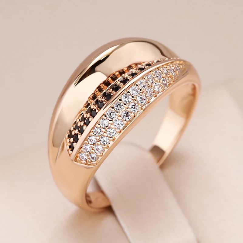 Kinel – bagues de luxe en Zircon naturel noir et blanc pour femmes, croix géométrique, or Rose 585, bijoux fins pour fête de mariage, Vintage quotidiens