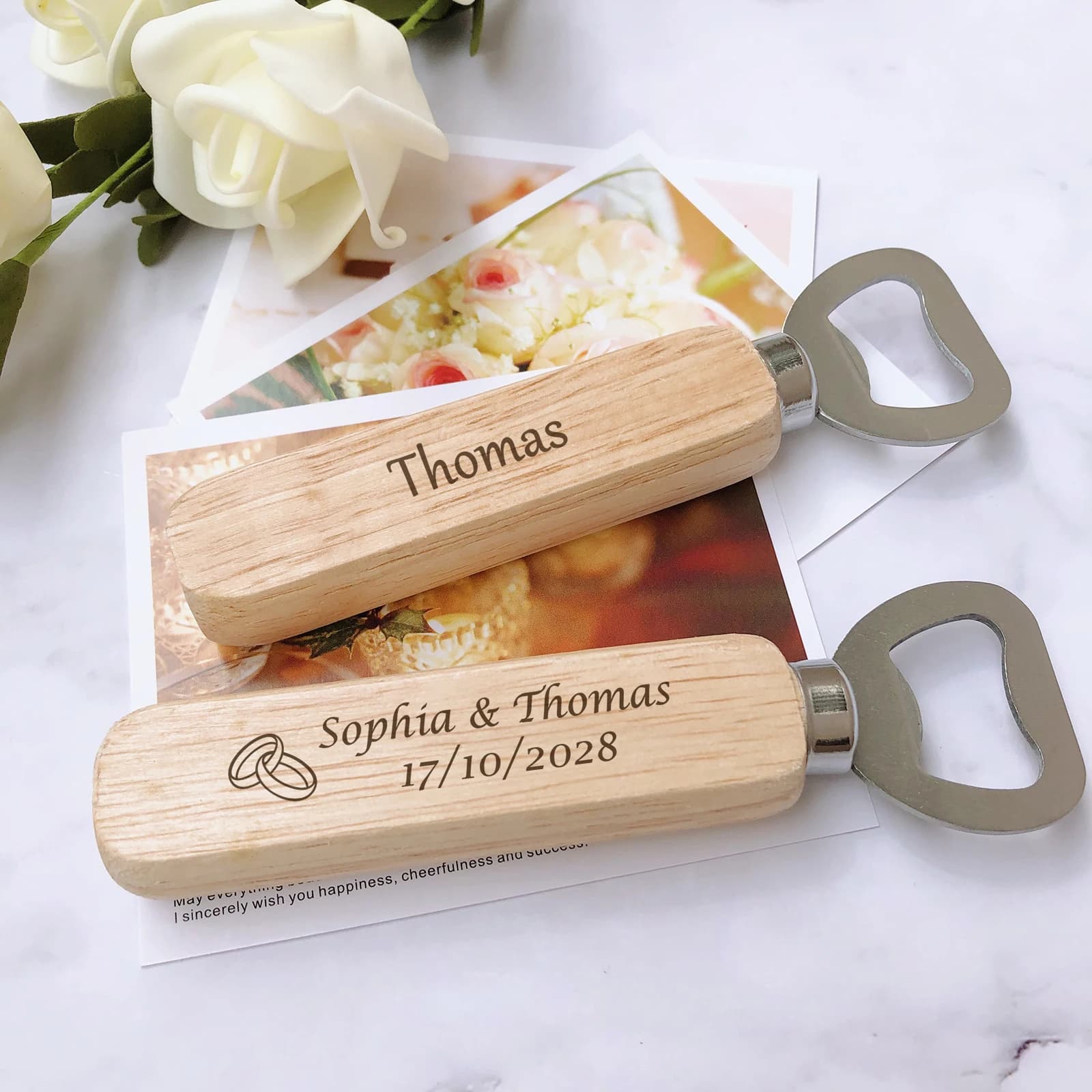 Ouvre-bouteille en bois personnalisé, cadeau de mariage pour les invités, souvenir de mariage personnalisé, cadeau d'anniversaire