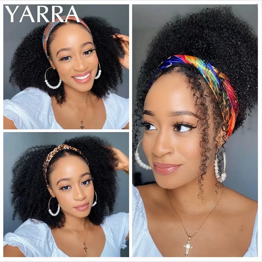 Bandeau perruque cheveux humains Afro crépus bouclés 200 densité brésilien Remy cheveux Afro crépus bandeau écharpe perruques pour les femmes noires 180%