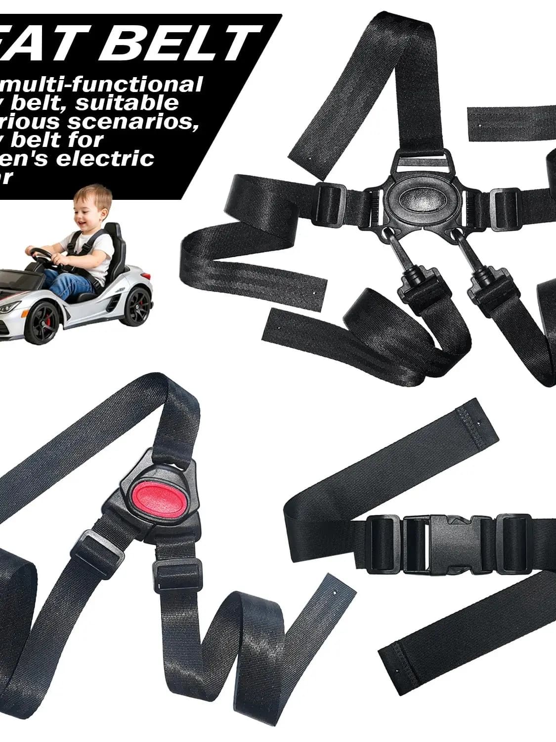 Poussette électrique pour enfants, ceinture de sécurité à cinq points, accessoires de voiture, roues puissantes, jouets pour enfants