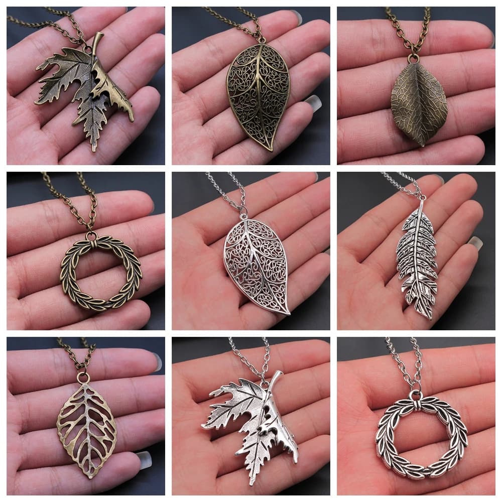 Collier pendentif en métal pour femme, long, bronze antique, document argenté, cuir chevelu et branche, feuilles d'arbre