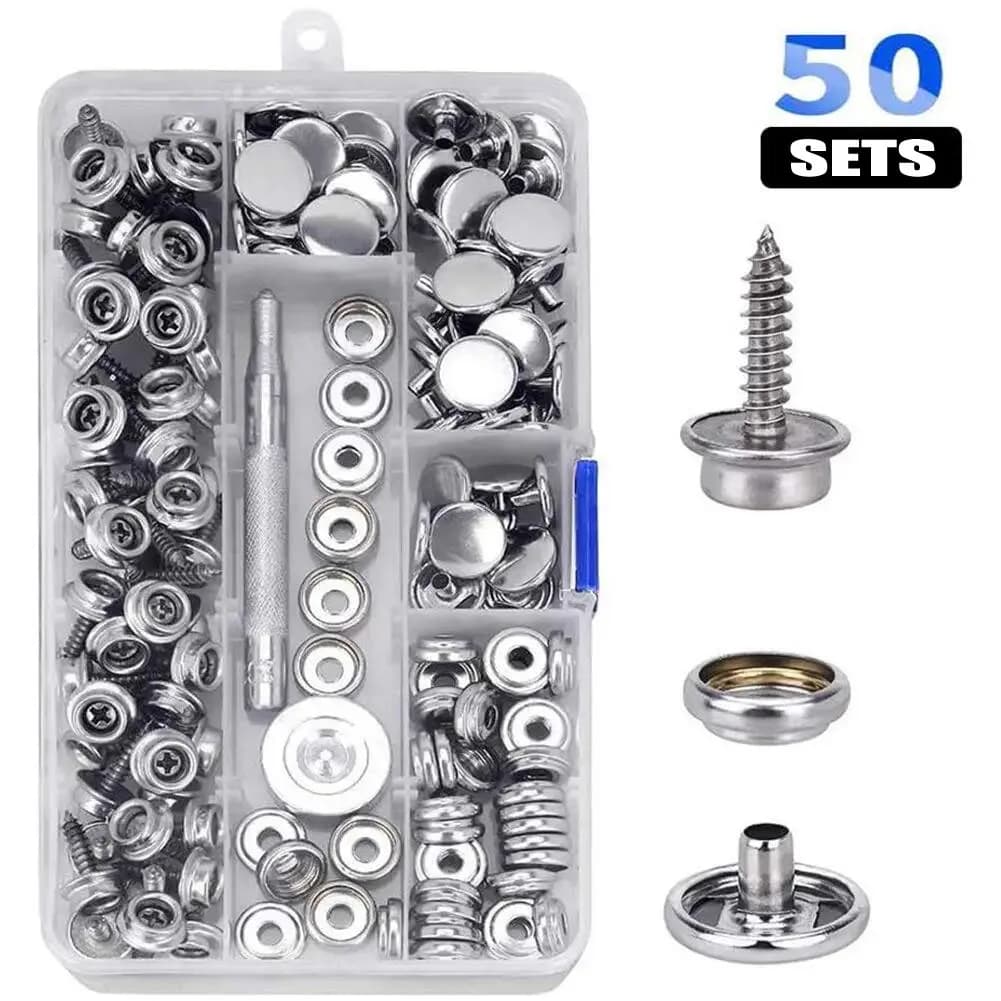 10/50 ensembles en acier inoxydable de qualité Marine toile et tissus d'ameublement couvercle de bateau bouton pression Kit de fixation 15mm vis boutons-pression avec outil