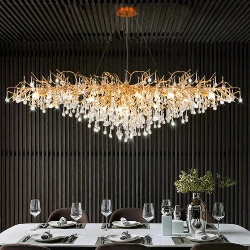 Lustre rectangulaire en cristal doré de luxe, pour salle à manger, salon, hall, Table de cuisine, lustre moderne en cristal doré Lurxy