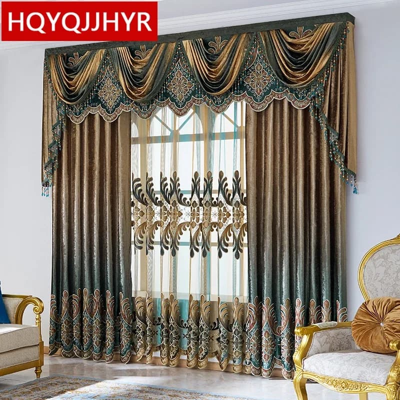 HQYQJJHYR-Rideaux décoratifs en velours personnalisés de luxe, style européen, littérature, pour salon, appartement, hôtel, chambre à coucher, cuisine