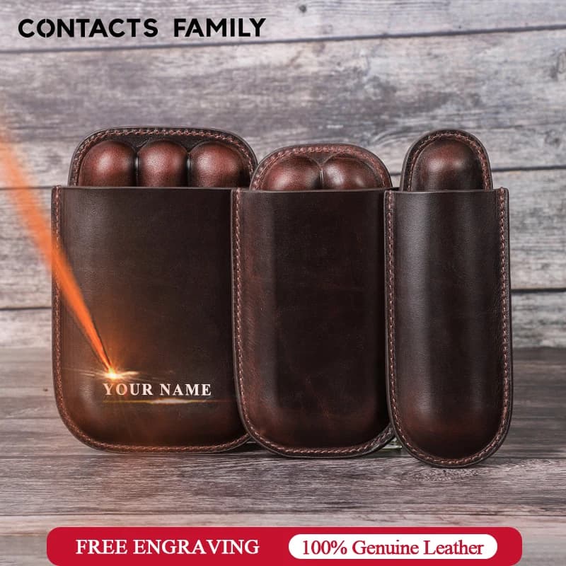 CONTACT'S FAMILY Étui à cigares en cuir Ensembles de cigares multiples Boîte à cigares portable Boîte Humidor pour cadeau de voyage pour homme Père