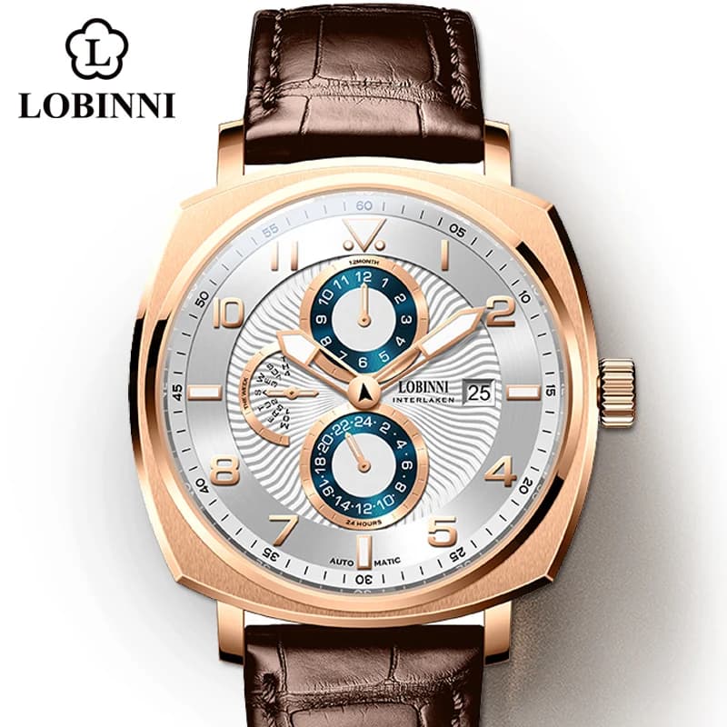 Montres mécaniques automatiques carrées pour hommes Lobinni, nouvelle marque de luxe, cristal saphir, fenêtre de date luminescente, étanches 50 m, montre-bracelet