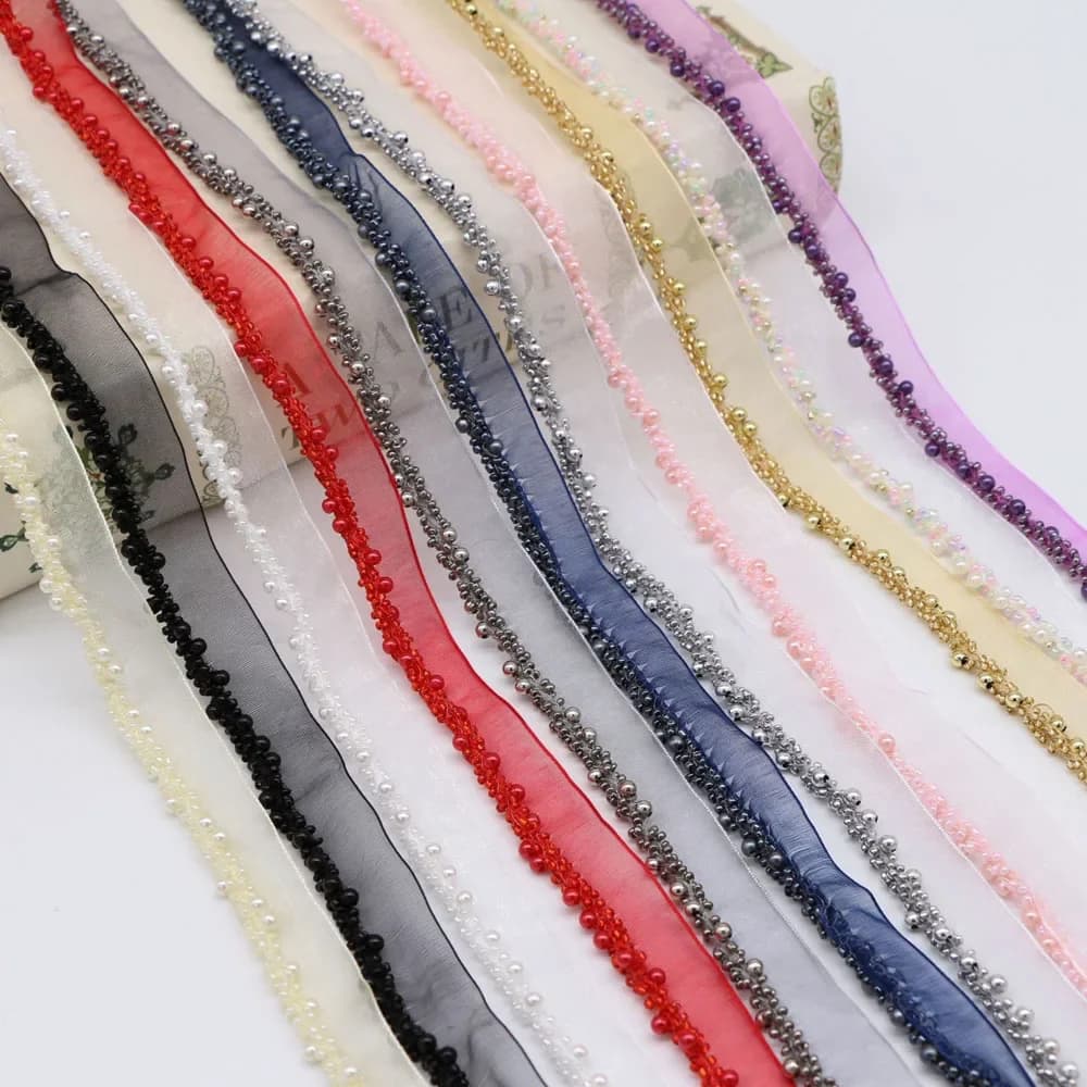 Garnitures en dentelle perlée de 1,5 cm x 9 mètres pour vêtements, rideaux, bricolage, rubans, garnitures, colliers, patchs, accessoires de couture